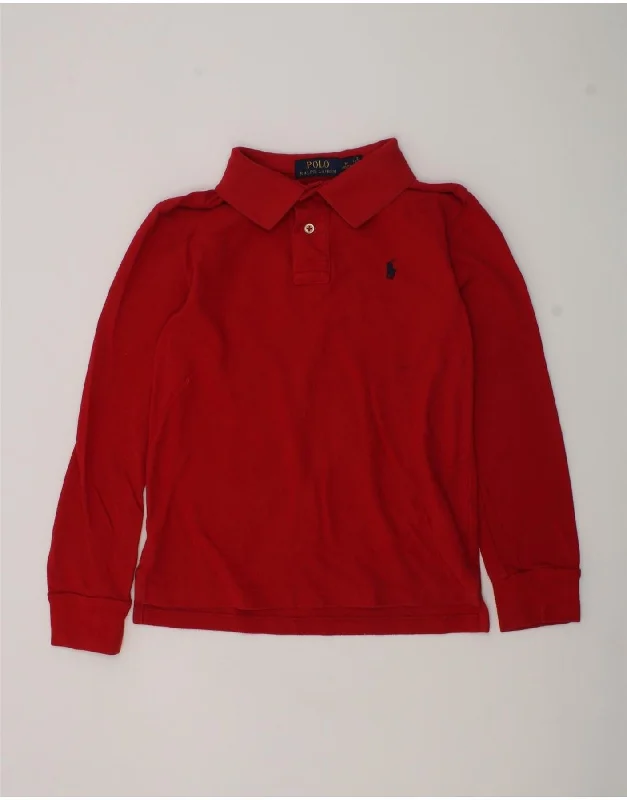 fitted polo shirts for men -POLO RALPH LAUREN Boys Long Sleeve Polo Shirt 10-11 Years Medium Red