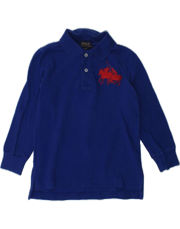 men's polo shirts with side vents -POLO RALPH LAUREN Boys Long Sleeve Polo Shirt 2-3 Years Blue Cotton