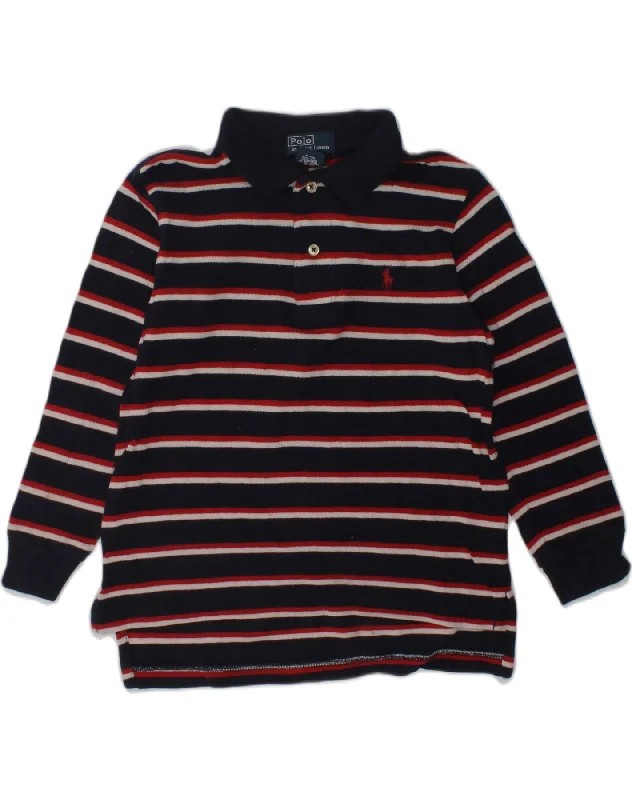 men's polo shirts with side vents -POLO RALPH LAUREN Boys Long Sleeve Polo Shirt 3-4 Years Navy Blue Striped