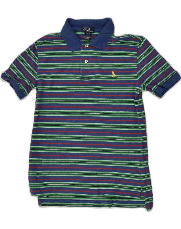 men's stylish cotton polo shirts -POLO RALPH LAUREN Boys Polo Shirt 10-11 Years Medium Navy Blue Striped