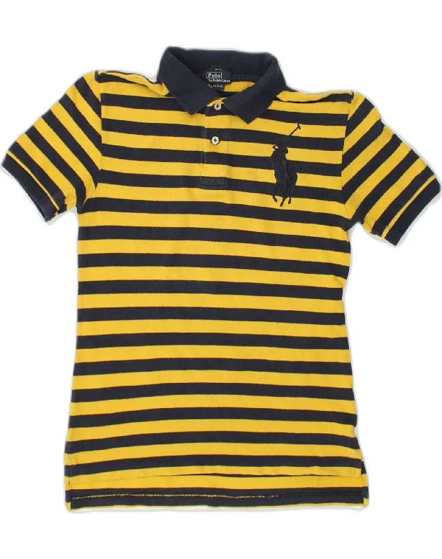 breathable long sleeve polo shirts -POLO RALPH LAUREN Boys Polo Shirt 10-11 Years Medium Yellow Striped Cotton