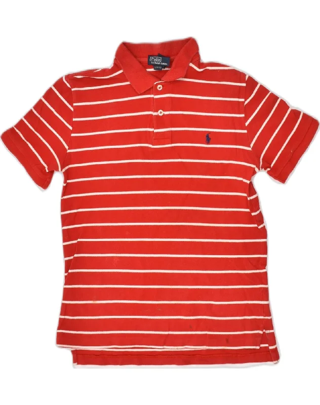 men's performance long sleeve polo shirts -POLO RALPH LAUREN Boys Polo Shirt 14-15 Years Large  Red Striped Cotton