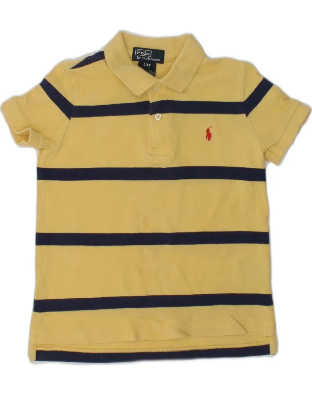 men's designer casual polo shirts -POLO RALPH LAUREN Boys Polo Shirt 3-4 Years Yellow Striped Cotton