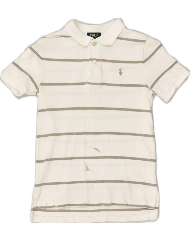 men's polo shirts for golf tournaments -POLO RALPH LAUREN Boys Polo Shirt 5-6 Years Off White Striped Cotton