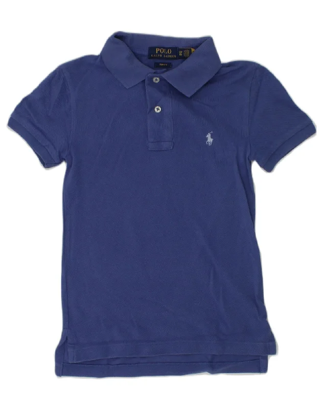 men's patterned polo shirts -POLO RALPH LAUREN Boys Slim Fit Polo Shirt 7-8 Years Small Navy Blue