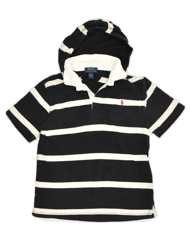 men's regular-fit polo shirts -POLO RALPH LAUREN Girls Hooded Polo Shirt 10-11 Years Black Striped Cotton