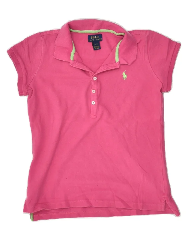 luxury embroidered polo shirts -POLO RALPH LAUREN Girls Polo Shirt 12-13 Years Large  Pink Cotton