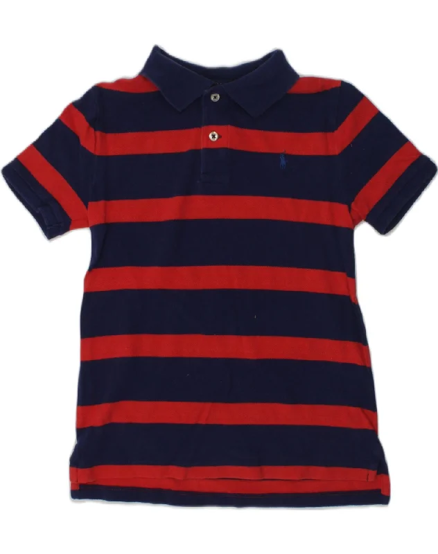 men's designer polo shirts -POLO RALPH LAUREN Girls Polo Shirt 6-7 Years Red Striped Cotton