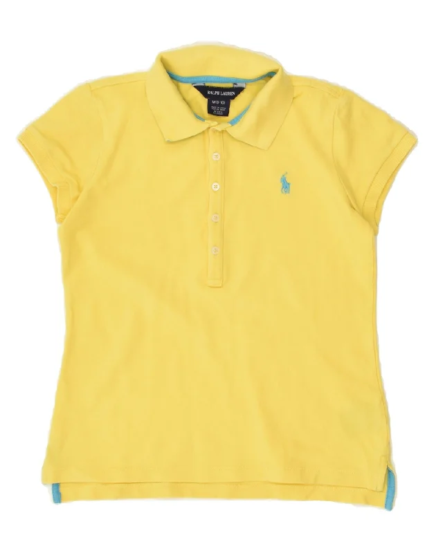 versatile cotton polo shirts -POLO RALPH LAUREN Girls Polo Shirt 8-9 Years Medium  Yellow Cotton