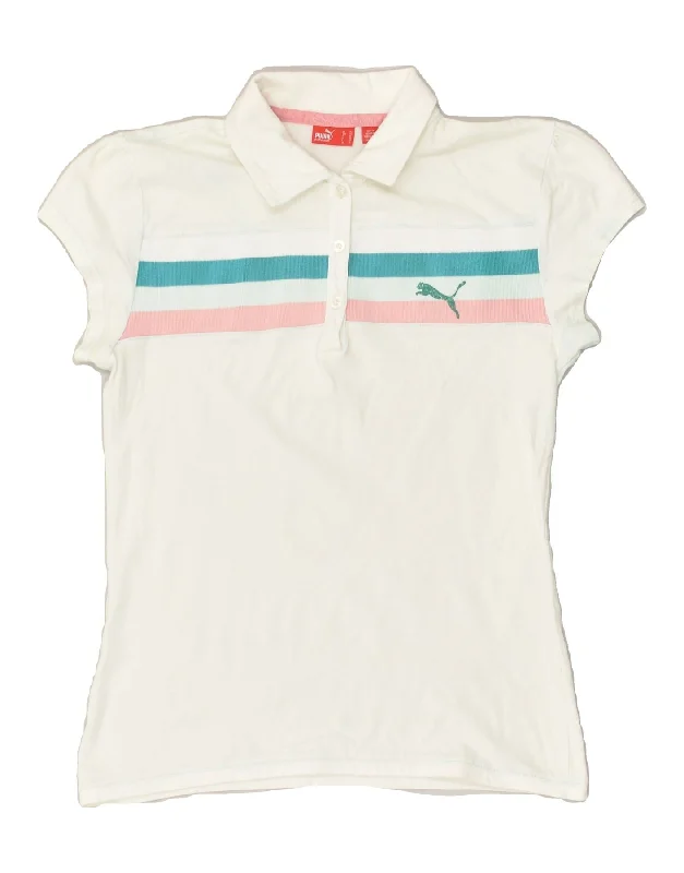 casual pique polo shirts for men -PUMA Girls Polo Shirt 15-16 Years Off White Striped Cotton