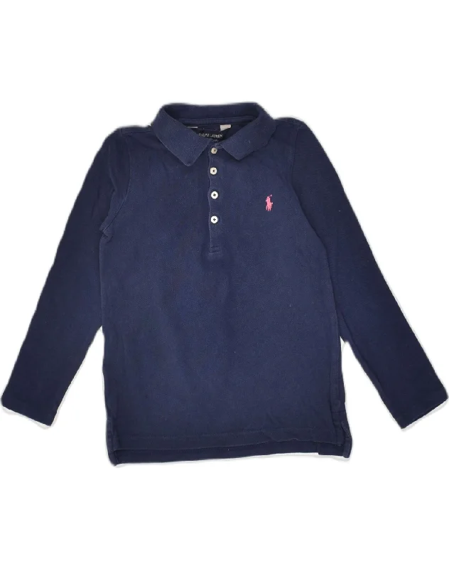 men's high-quality polo shirts -RALPH LAUREN Boys Long Sleeve Polo Shirt 5-6 Years Navy Blue Cotton