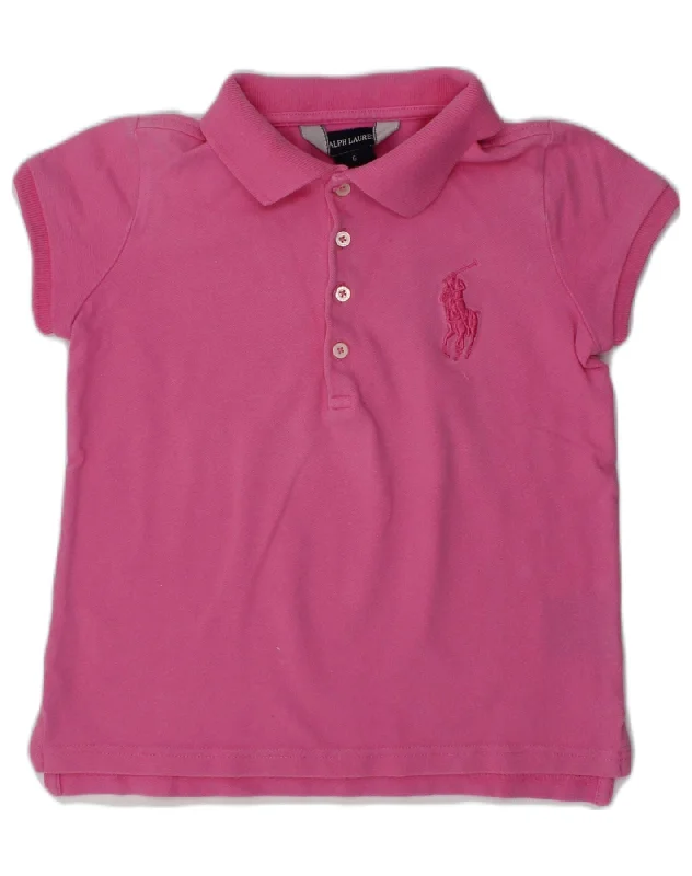 men's casual wear polo shirts -RALPH LAUREN Girls Polo Shirt 5-6 Years Pink Cotton