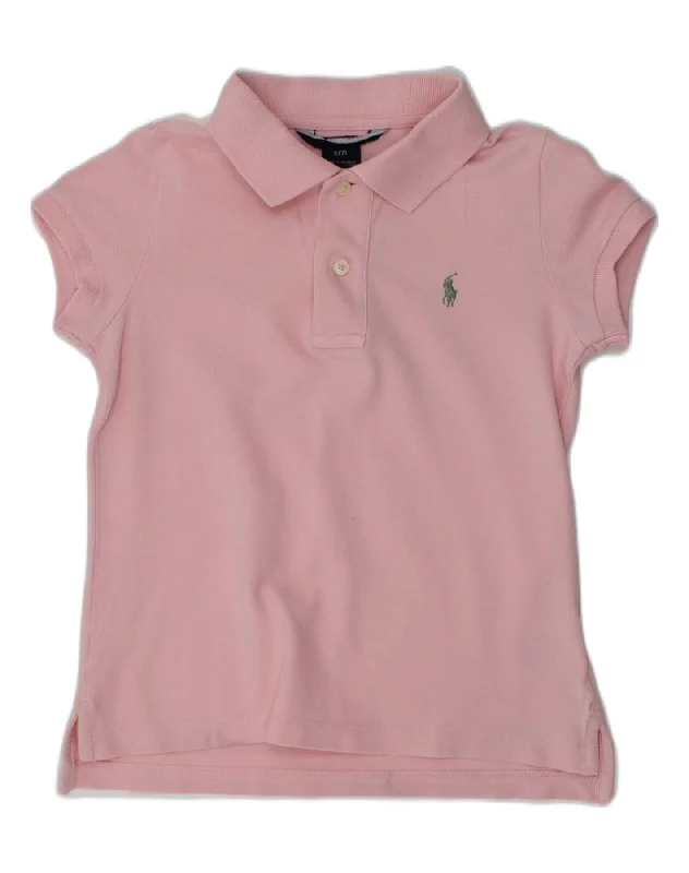 men's long sleeve pique polo shirts -RALPH LAUREN Girls Polo Shirt 6-7 Years Small Pink Cotton