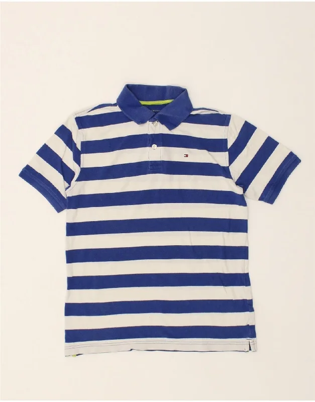 men's vintage polo shirts -TOMMY HILFIGER Boys Polo Shirt 12-13 Years Large  Blue Striped Cotton