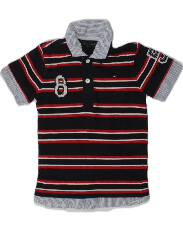 men's classic fit cotton polo shirts -TOMMY HILFIGER Boys Polo Shirt 4-5 Years Black Striped Cotton