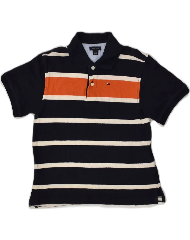 classic short sleeve polo shirts -TOMMY HILFIGER Boys Polo Shirt 4-5 Years XS Navy Blue Striped Cotton