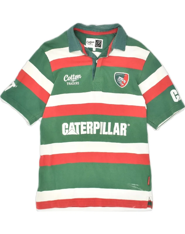 men's athletic polo shirts -VINTAGE Boys Graphic Polo Shirt 13-14 Years Green Striped Cotton