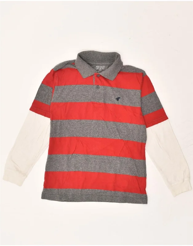 stylish long sleeve polo shirts -WRANGLER Boys Long Sleeve Polo Shirt 10-11 Years Large Grey Striped Cotton