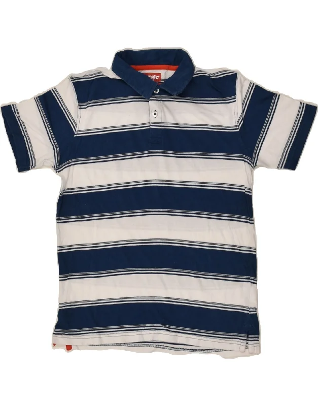 men's striped cotton polo shirts -WRANGLER Boys Polo Shirt 10-11 Years Large Blue Striped Cotton