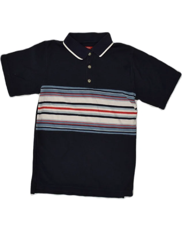 men's casual cotton polo shirts -WRANGLER Boys Polo Shirt 10-11 Years Medium Navy Blue Striped Cotton