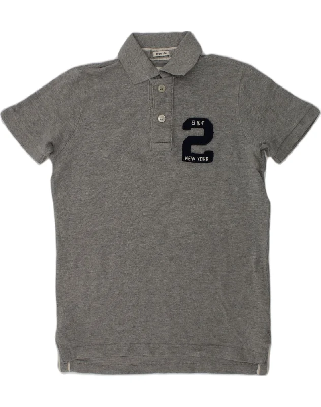 casual golf polo shirts for men -ABERCROMBIE & FITCH Boys Muscle Graphic Polo Shirt 9-10 Years Grey Cotton