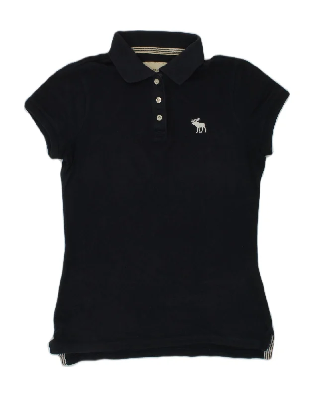 men's breathable short sleeve polo shirts -ABERCROMBIE & FITCH Girls Polo Shirt 8-9 Years XL Black Cotton