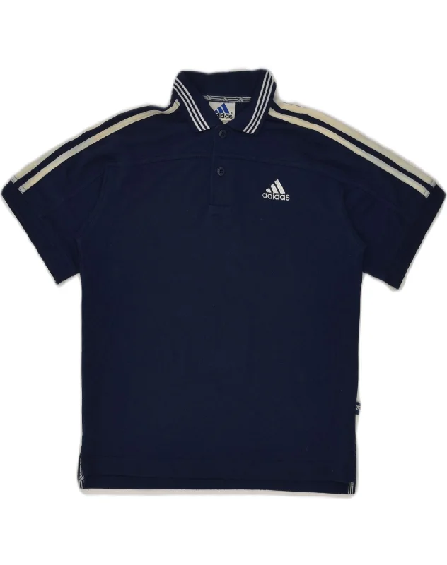 men's embroidered polo shirts -ADIDAS Boys Polo Shirt 9-10 Years Navy Blue Cotton