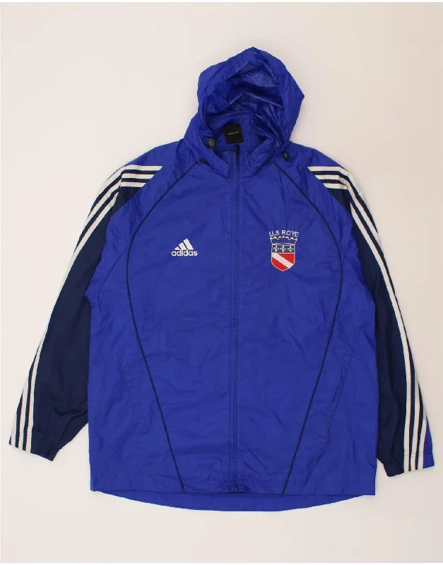 men's elegant jackets -ADIDAS Mens Graphic Hooded Rain Jacket UK 42/44 Large Blue Colourblock