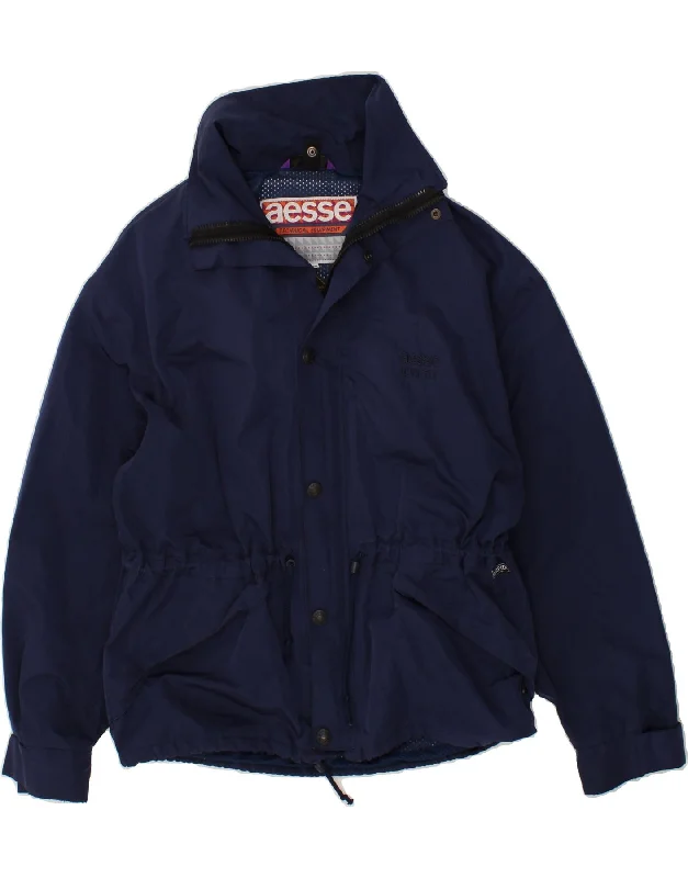 lightweight jackets for men -AESSE Mens Hooded Rain Jacket UK 34 XS Navy Blue Polyester