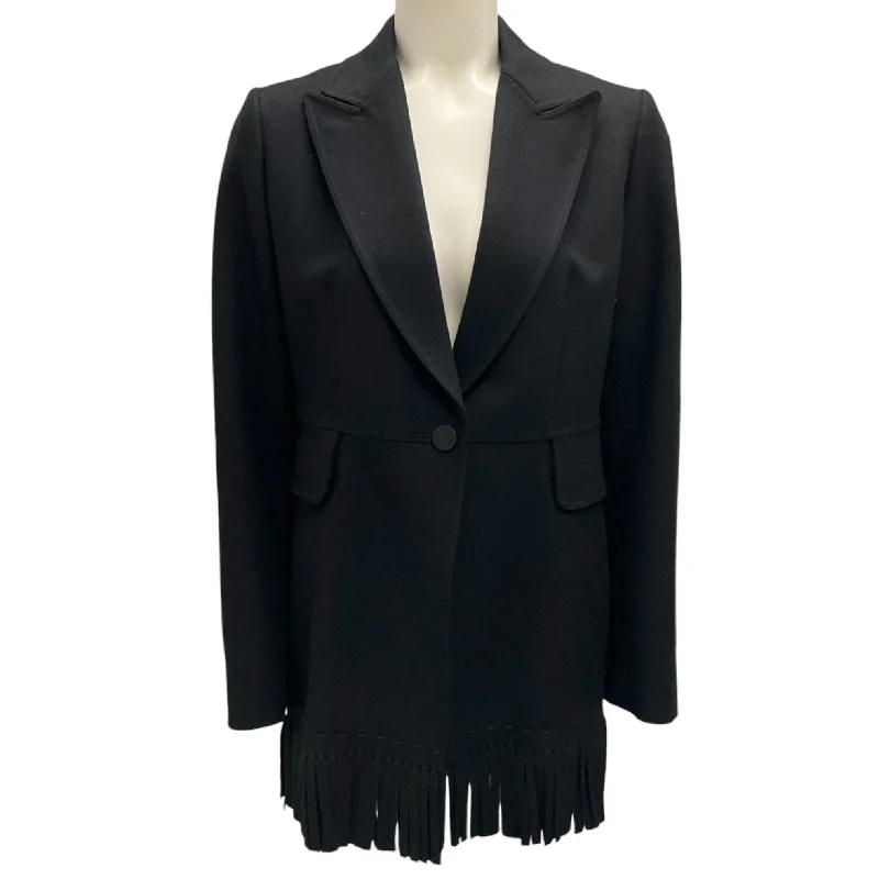 men's biker jackets -Alaia Black Fringed Wool and Cashmere Jacket