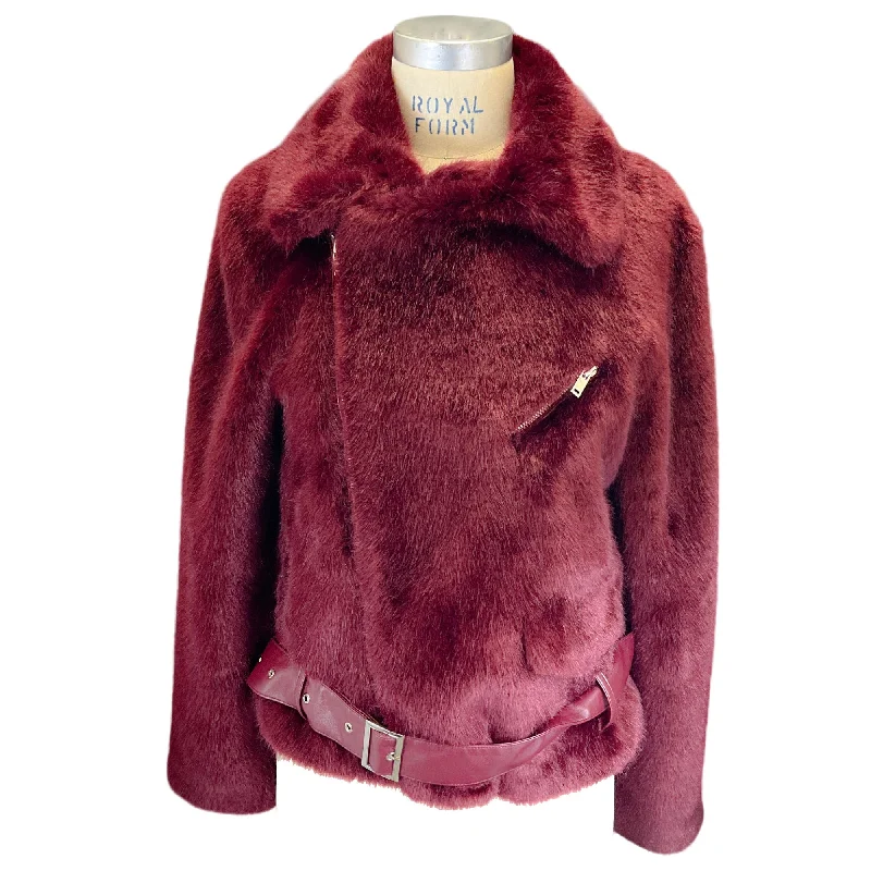 men's padded puffer jackets -Alexis Burgundy Faux Fur Jacket