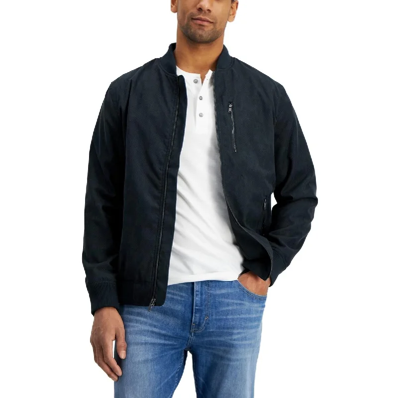 men's biker jackets -Alfani Mens Faux Suede Perforated Bomber Jacket