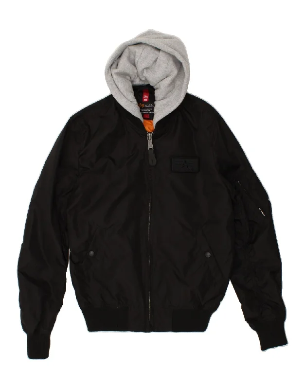 men's bomber jackets -ALPHA INDUSTRIES Mens Hooded Bomber Jacket UK 36 Small Black Nylon