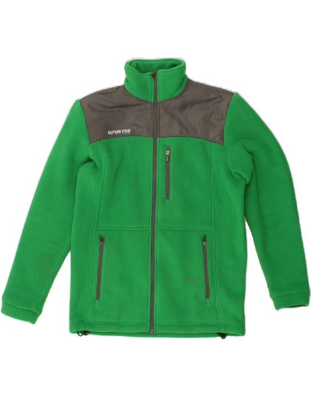 men's double-breasted blazers -ALPINE PRO Mens Fleece Jacket UK 38 Medium Green Colourblock Polyester