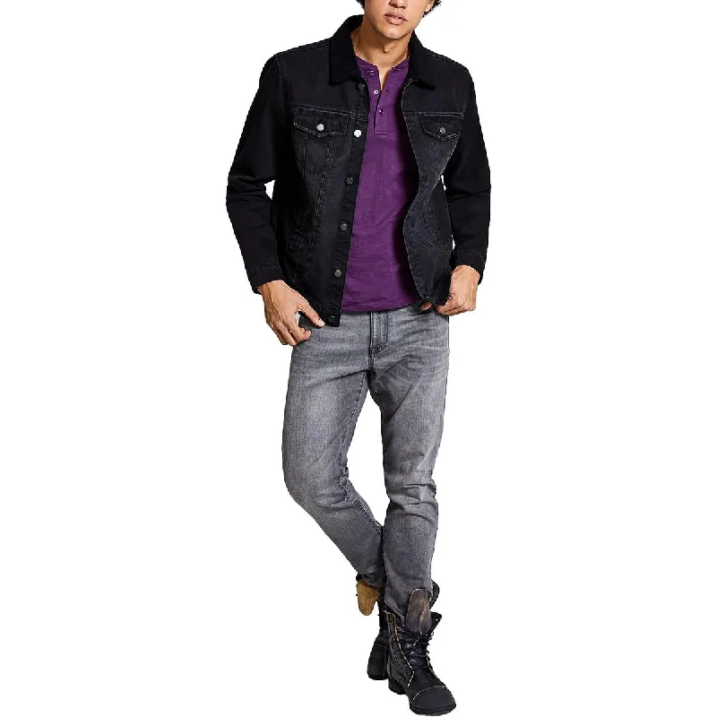 men's trench coats for winter -And Now This Mens Denim Sherpa Trim Trucker Jacket