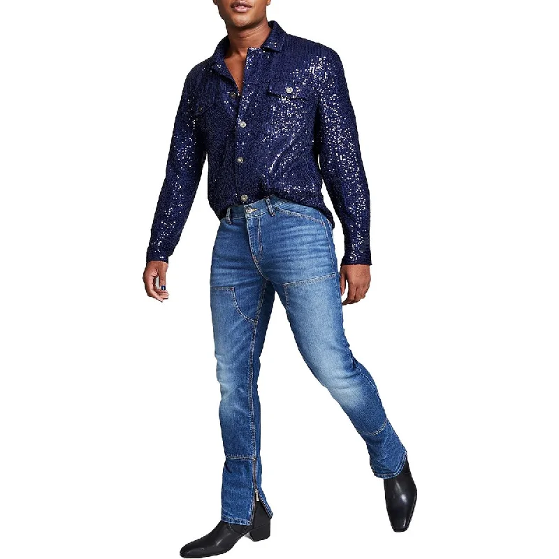 men's classic bomber jackets -And Now This Mens Sequined Long Sleeve Trucker Jacket