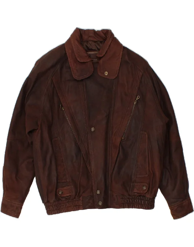 men's technical jackets -ANGELO LITRICO Mens Leather Jacket IT 46 Small Brown Leather