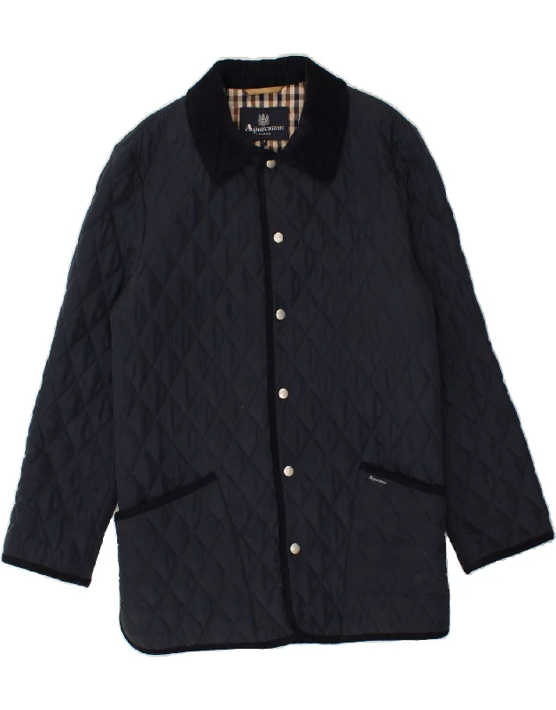 men's military jackets with zippers -AQUASCUTUM Mens Quilted Jacket UK 36 Small Navy Blue