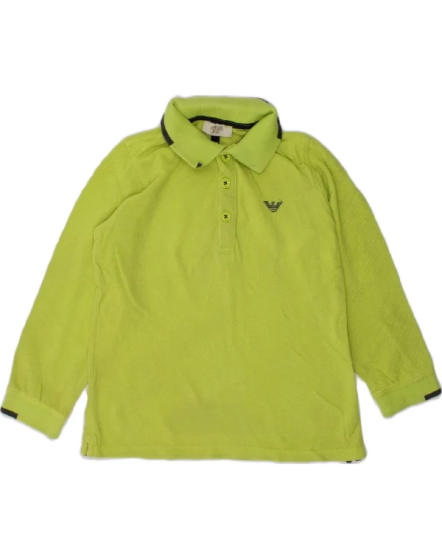 men's casual cotton polo shirts -ARMANI BABY Boys Long Sleeve Polo Shirt 2-3 Years Green