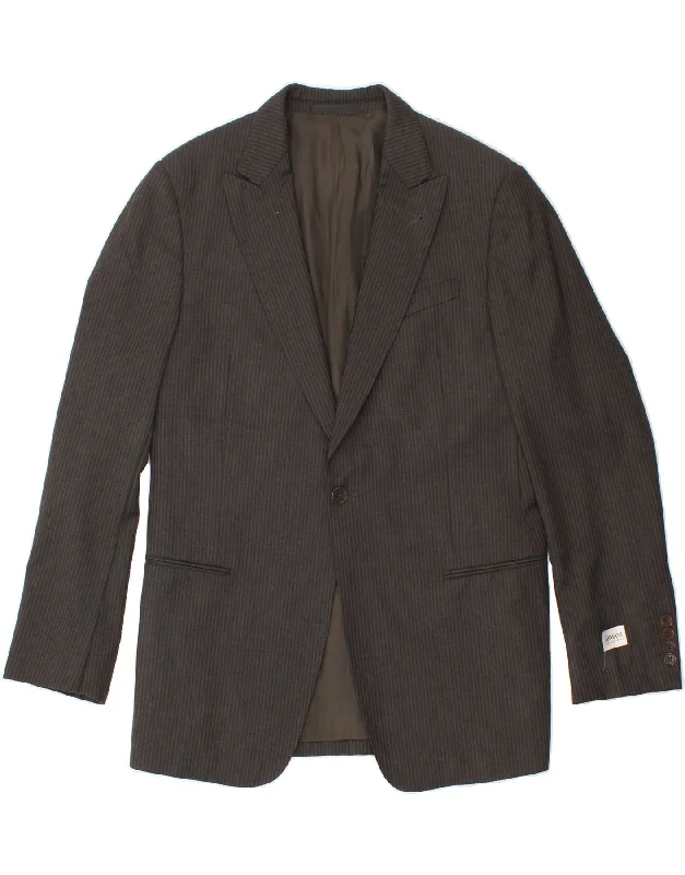 men's stylish jackets with zippers -ARMANI COLLEZIONI Mens 1 Button Blazer Jacket IT 52 XL Grey Pinstripe Wool