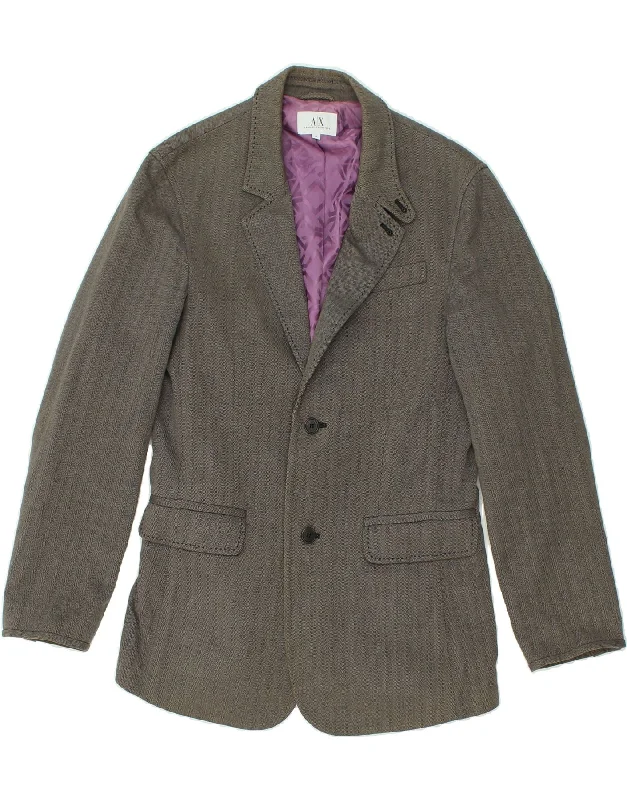 men's wool-blend jackets -ARMANI EXCHANGE Mens 2 Button Blazer Jacket UK 36 Small Grey Herringbone