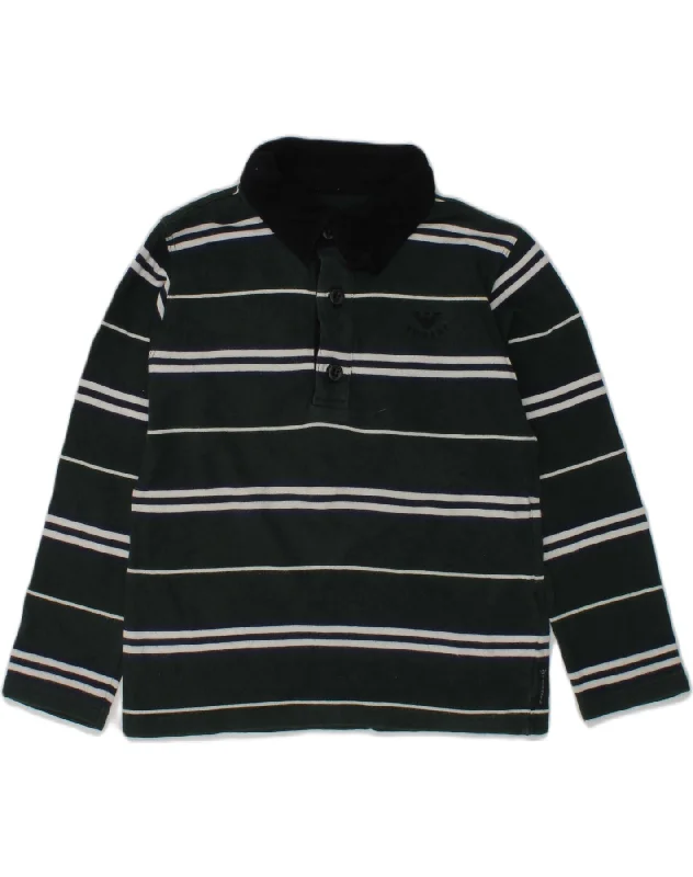 men's luxury cotton polo shirts -ARMANI JUNIOR Boys Long Sleeve Polo Shirt 3-4 Years Green Striped Cotton