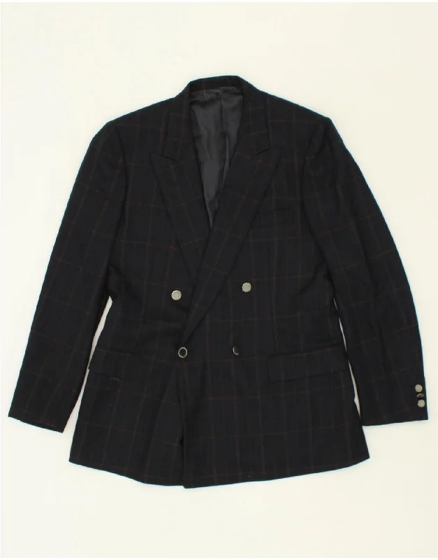 men's sport jackets -BELVEST Mens Double Breasted Blazer Jacket IT 50 Large Navy Blue Check