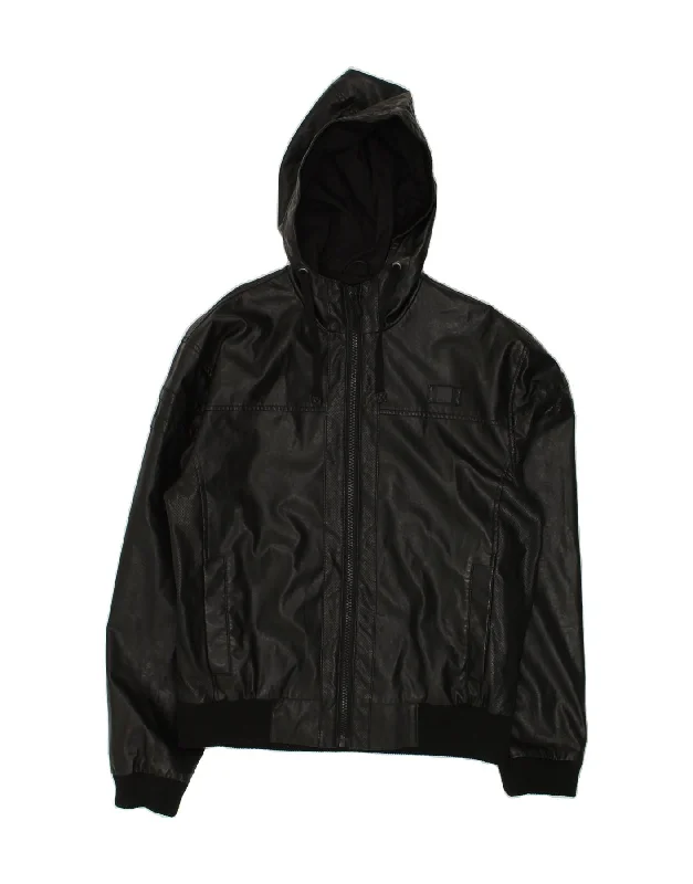 men's cargo jackets -BENCH Mens Hooded Bomber Jacket UK 40  Large Black Polyurethane