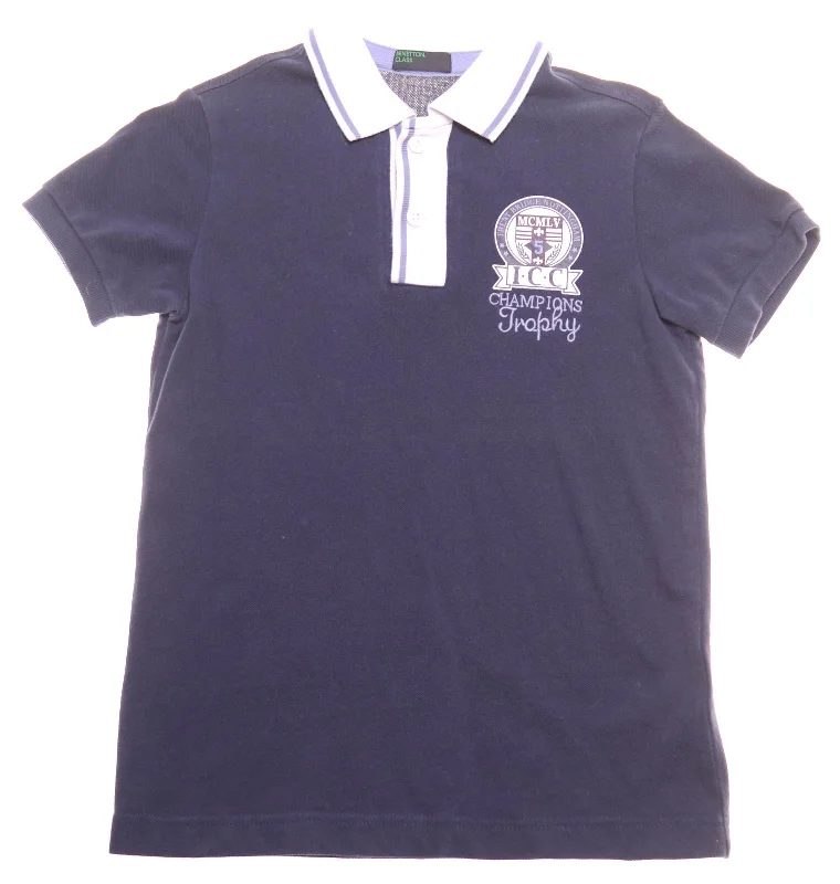 men's custom polo shirts -BENETTON Boys Polo Shirt 8-9 Years Large Blue Cotton