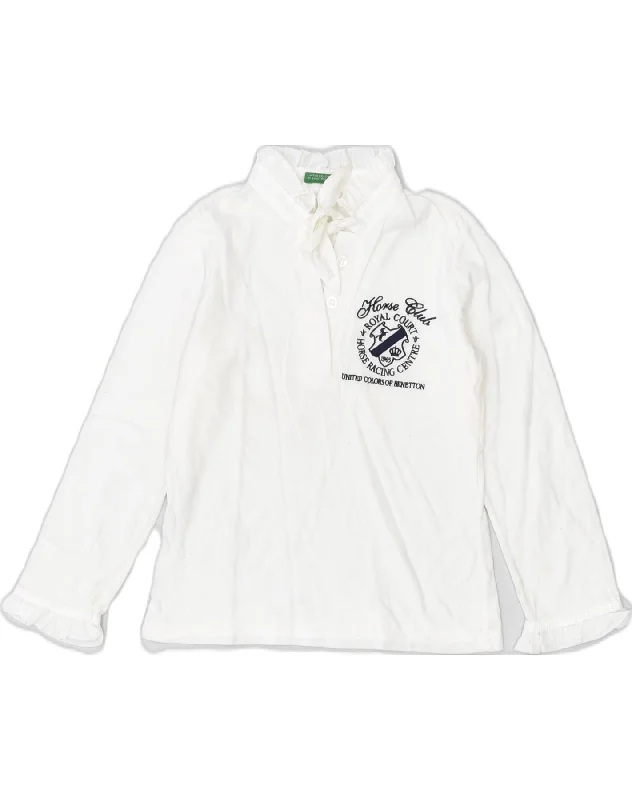 men's performance long sleeve polo shirts -BENETTON Girls Long Sleeve Polo Shirt 3-4 Years White Cotton