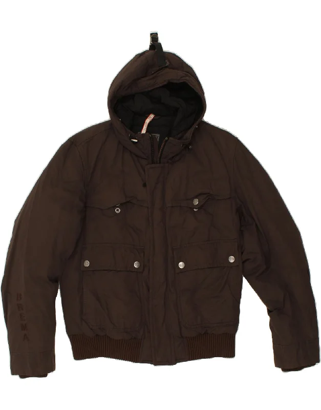 men's fitted jackets -BREMA Mens Hooded Padded Jacket IT 52 XL Brown Cotton