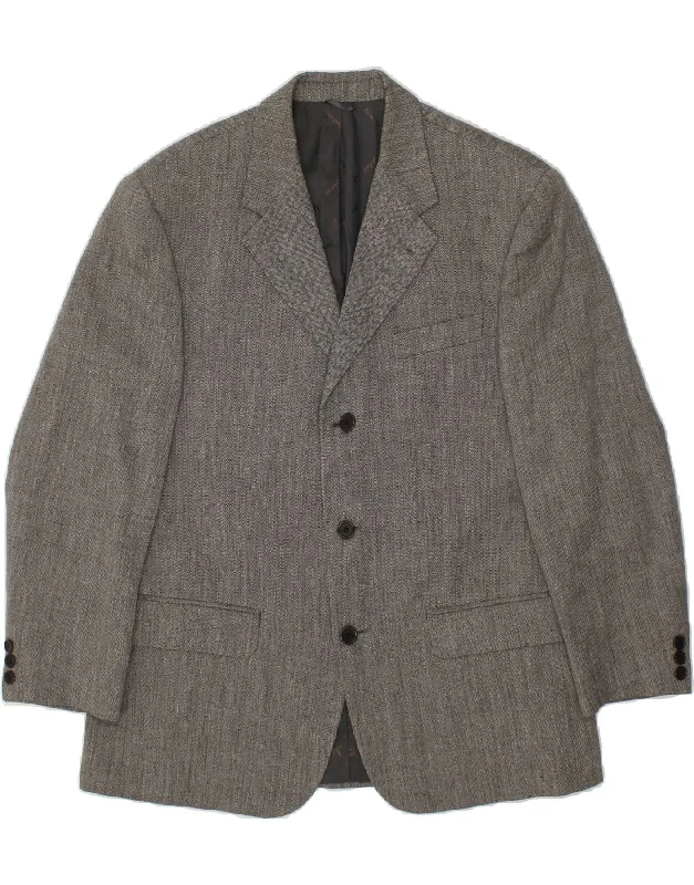 men's zip-up jackets -BROOKSFIELD Mens 3 Button Blazer Jacket IT 50 Large Grey Chevron Wool