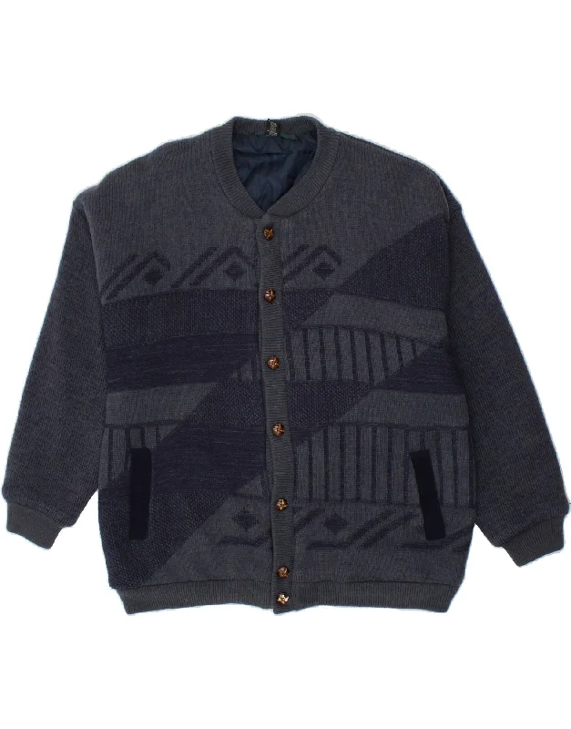 men's performance winter jackets -C & A Mens Knit Bomber Jacket UK 44 2XL Navy Blue Geometric Acrylic