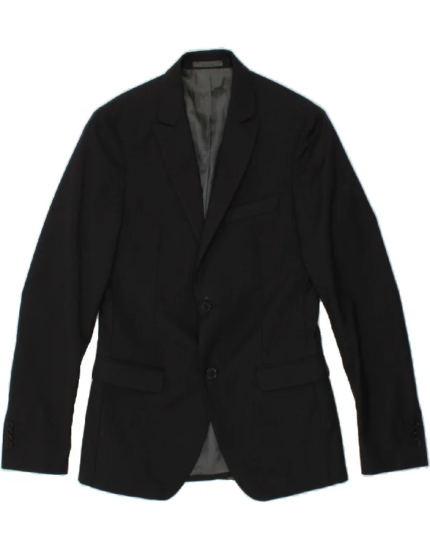 men's waterproof parka jackets -CALVIN KLEIN Mens 2 Button Blazer Jacket IT 48 Medium Black Wool